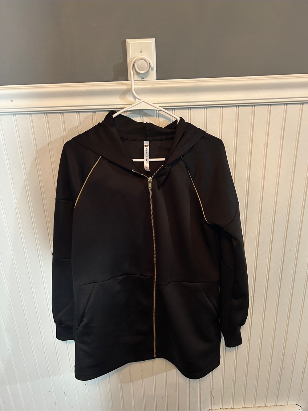 Fabletics Black Hoodie Jacket with Gold Trim